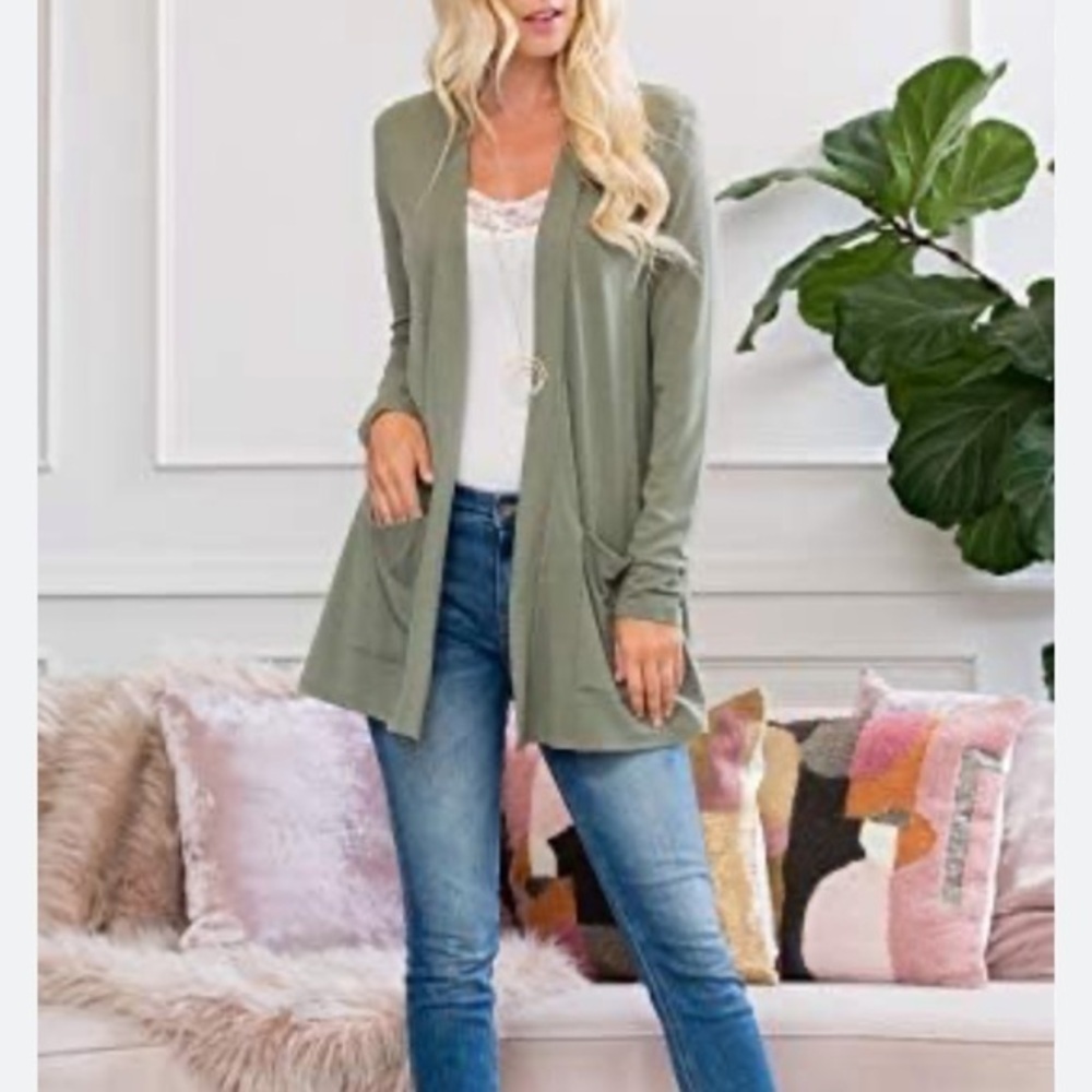 Woman’s Olive Open Front Cardigan - Picture 1 of 8